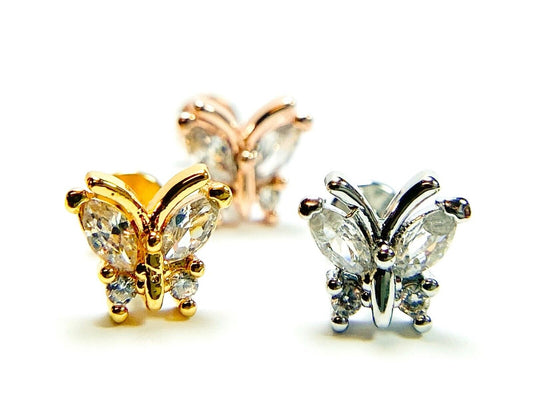 1pc CZ Gems Butterfly 16g Labret Internally Threaded Steel Monroe Tragus Helix