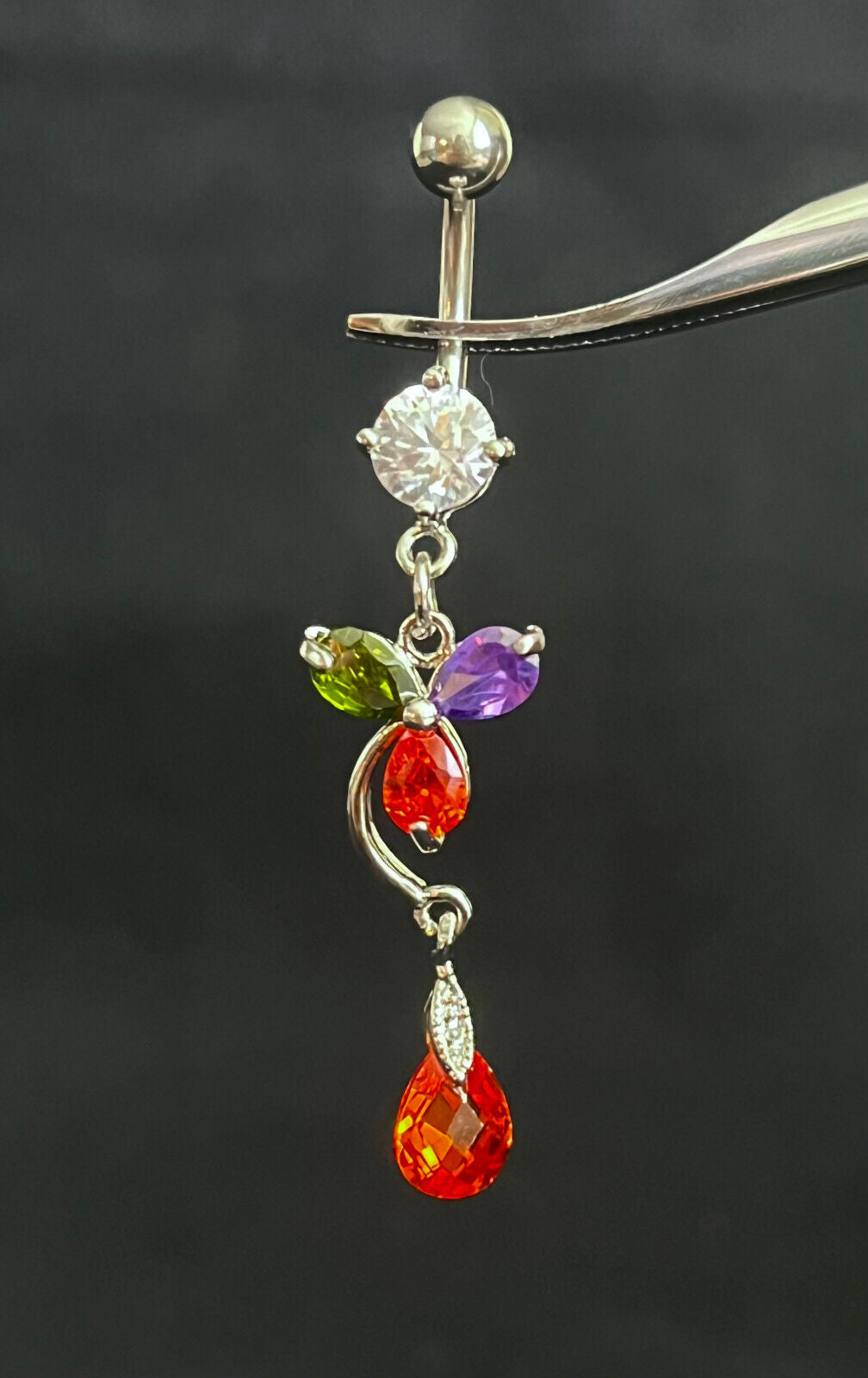 Teardrop & Flower Multicolor Gem Belly Ring Piercing Navel Naval Body Jewelry
