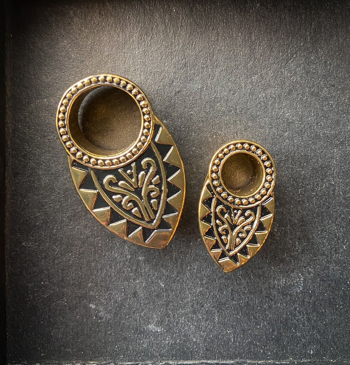 PAIR Tribal Filigree Gold Plated Copper Tunnel Ear Spreaders Plugs Gauges