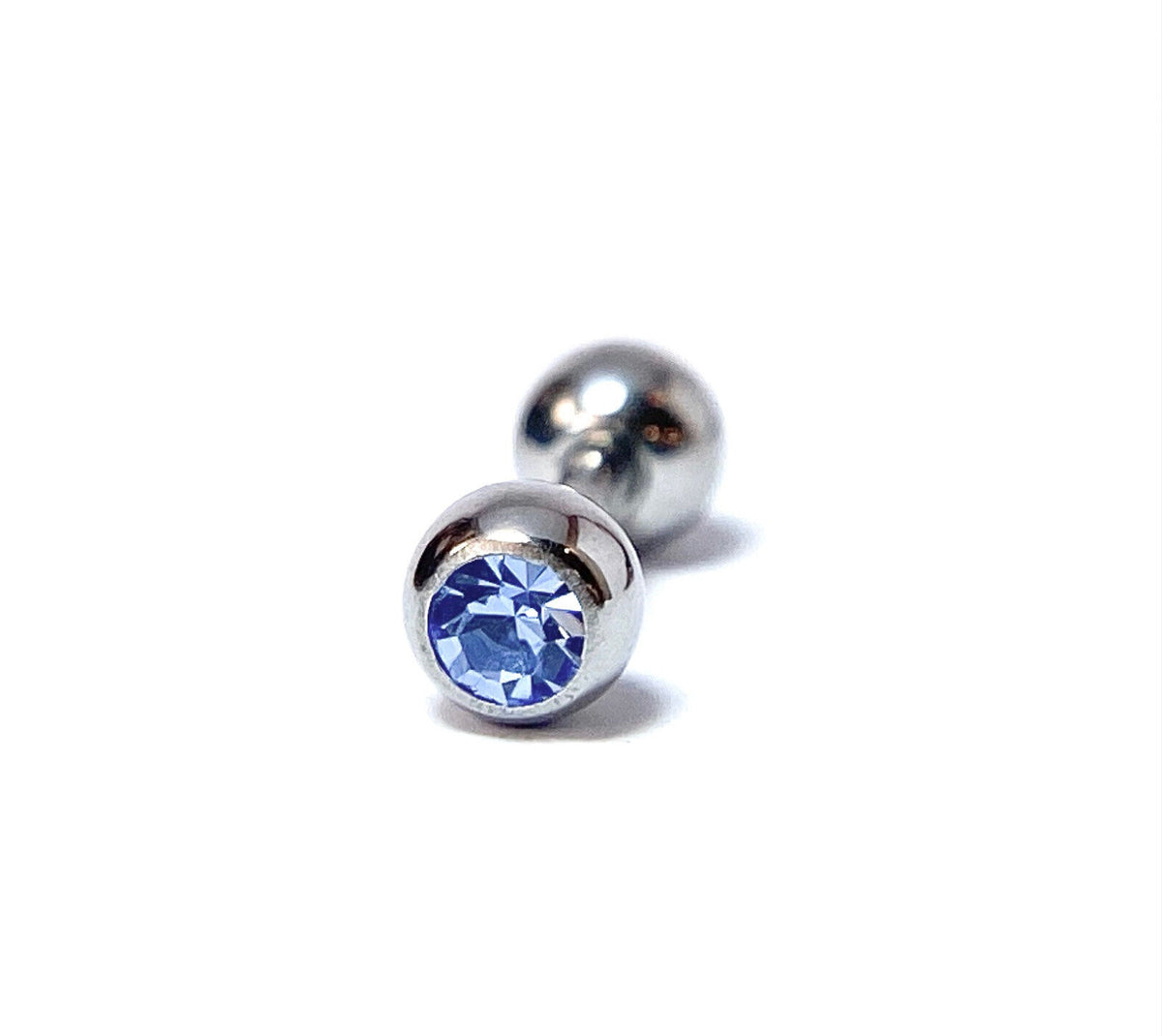 1pc Press-Fit Gem 316L Surgical Steel Barbell Tragus Stud Ring 16g 1/4" (6mm) (Color: Light Blue)