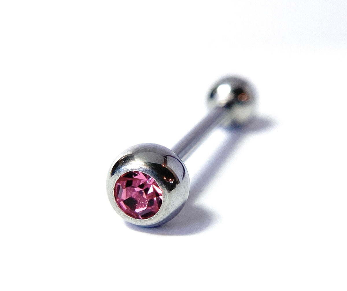 1pc Press-Fit Gem 316L Surgical Steel Barbell Tongue Tounge Ring 14g 5/8" (16mm) (Color: Pink)