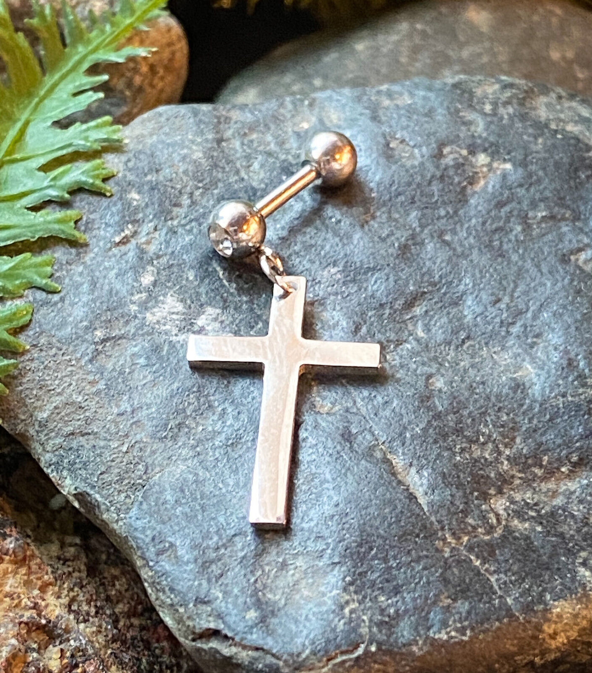 1pc Cross Dangle Tragus Stud Helix Cartilage Ring 16g 1/4"- choose your color (Color: Silver)