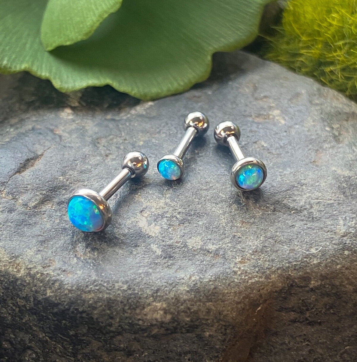 3pc Value Pack Synthetic Opal Set Tragus Helix Cartilage Ring 16g 1/4" (Gem Color: Aqua)
