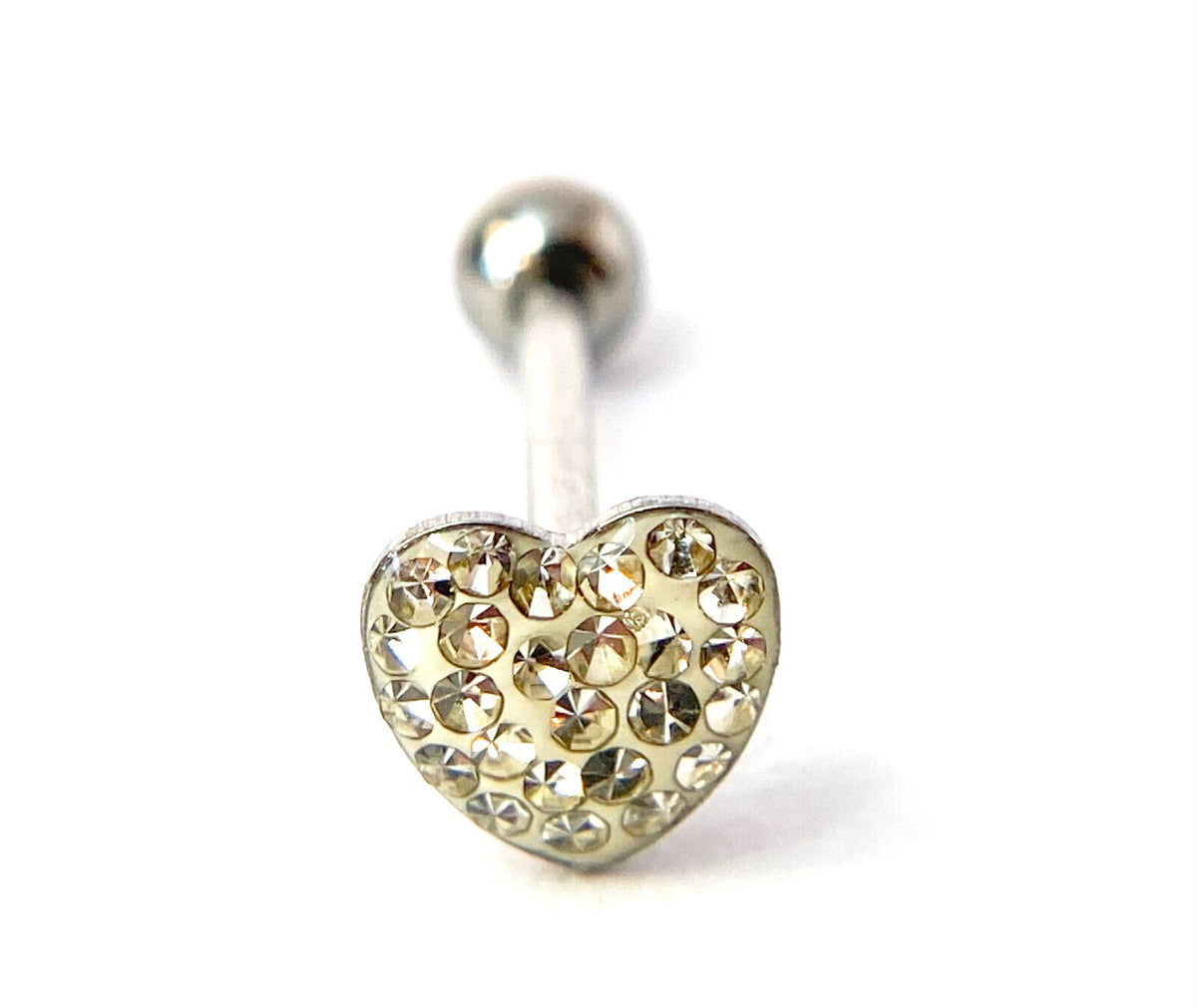 1pc Epoxy Coated Heart Paved Crystals Tongue Tounge Ring Barbell Body Jewelry (Color: Clear)