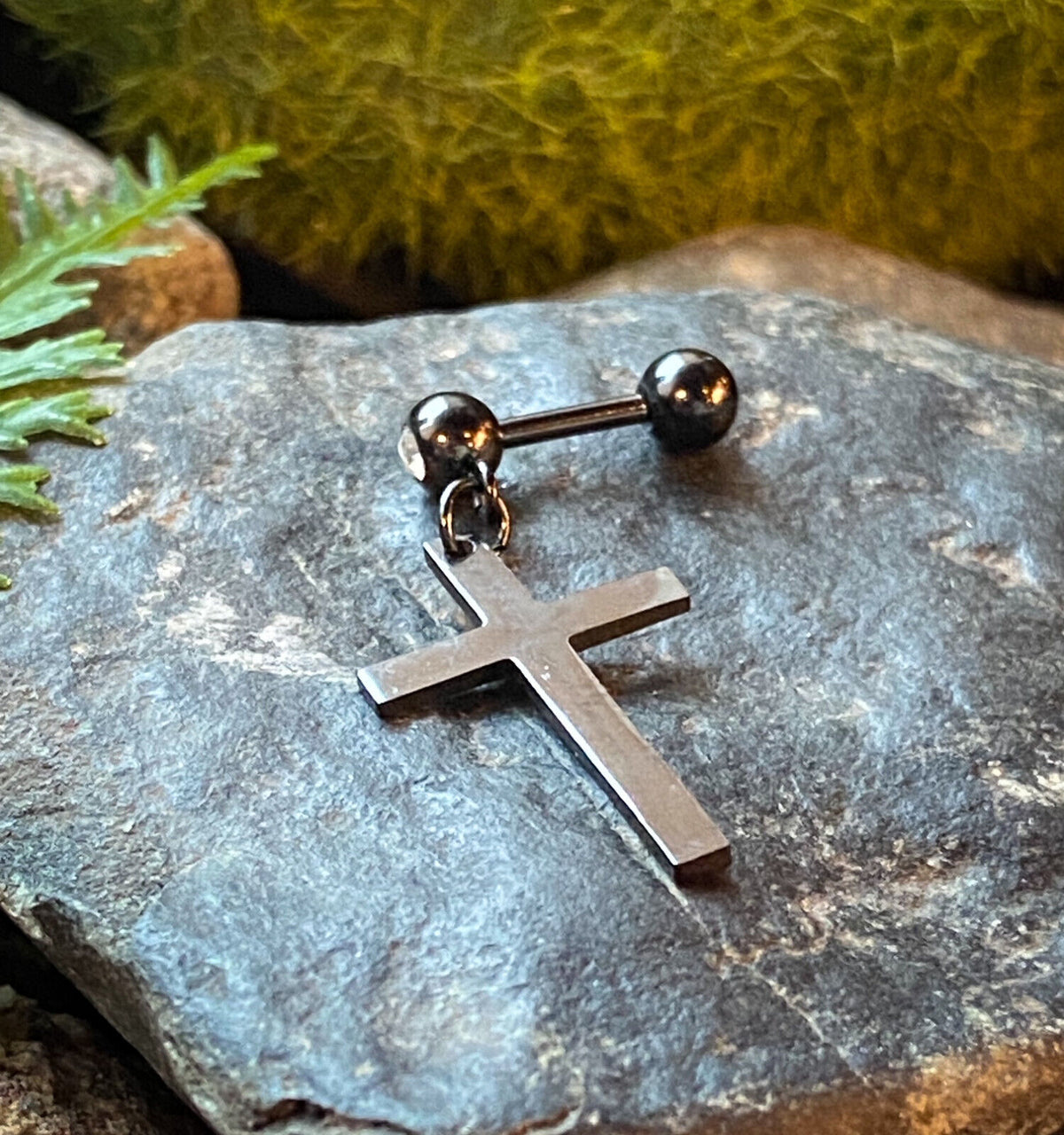 1pc Cross Dangle Tragus Stud Helix Cartilage Ring 16g 1/4"- choose your color (Color: Black)