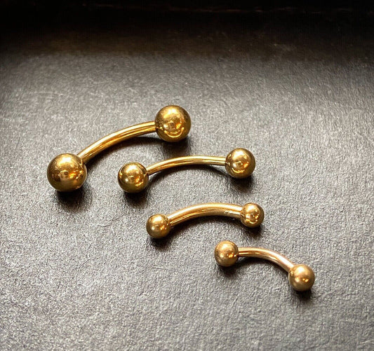 1pc Yellow Gold Plated Surgical Steel Ball Style Curved Barbell / Eyebrow Ring