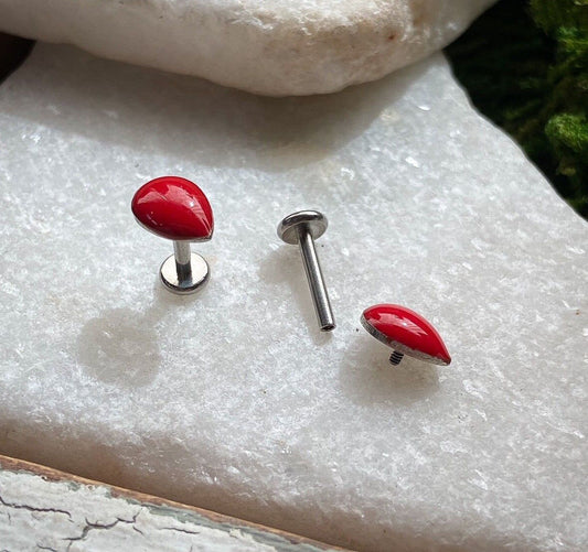 1pc Internally Threaded 16g Blood Drop Labret Monroe - choose 1/4" or 5/16"