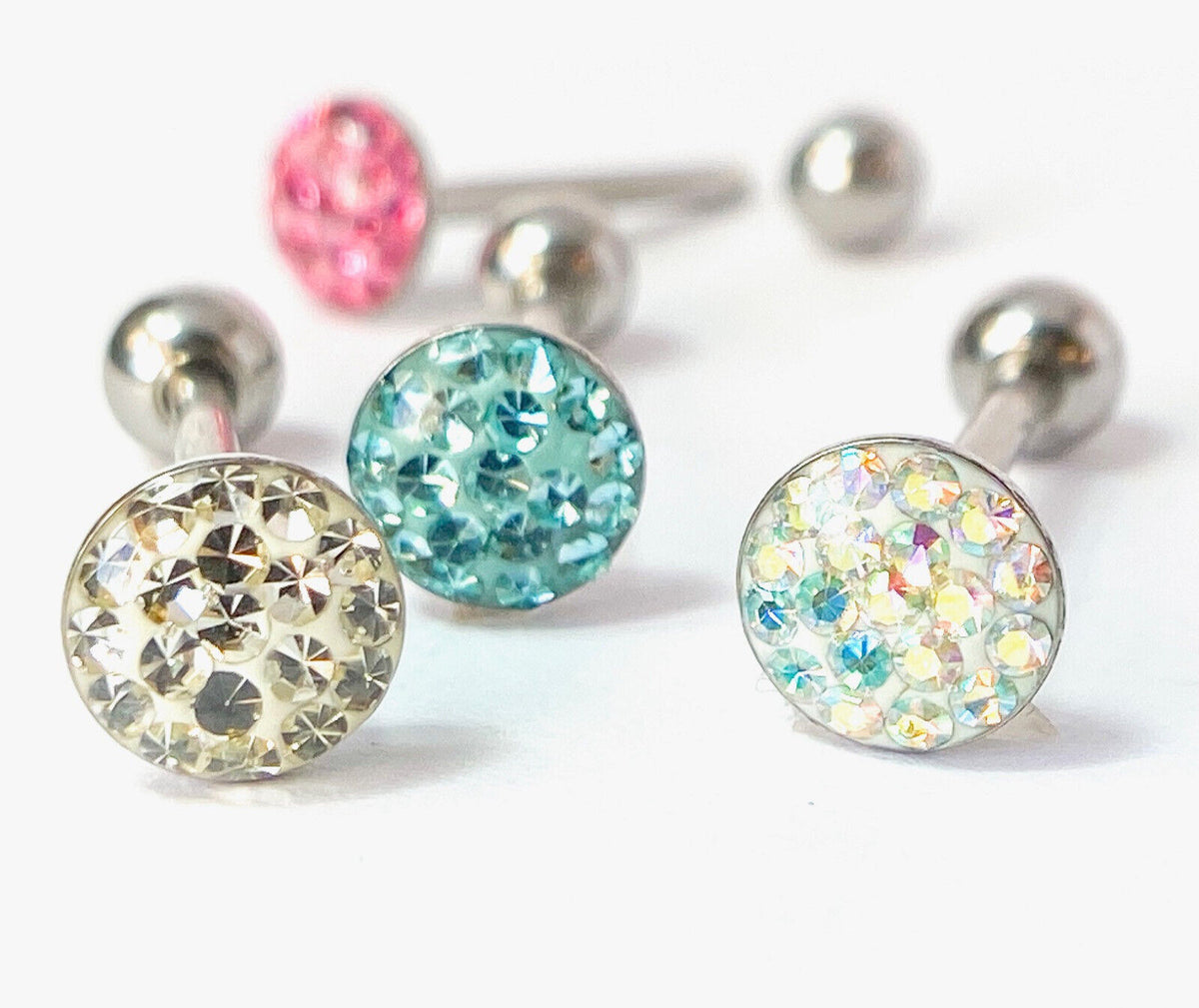 1pc Epoxy Coated Round Paved Crystals Tongue Tounge Ring Barbell Body Jewelry