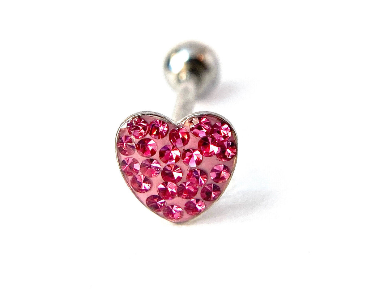1pc Epoxy Coated Heart Paved Crystals Tongue Tounge Ring Barbell Body Jewelry (Color: Pink)