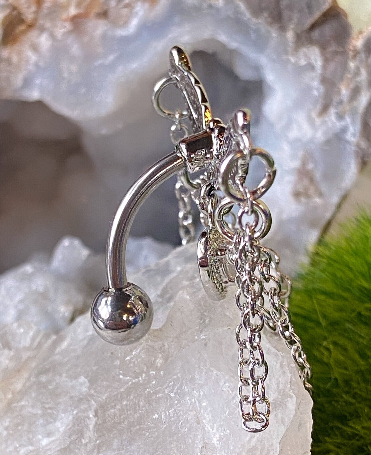 Reverse Heart Wings Clear CZ Gem Belly Ring Navel Piercing Pierced Naval Jewelry