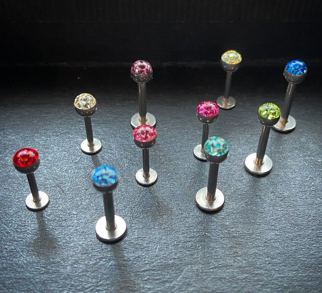 Austrian Crystal Paved Ferido Gem 16G or 14G Steel Labret Monroe Cheek Barbells