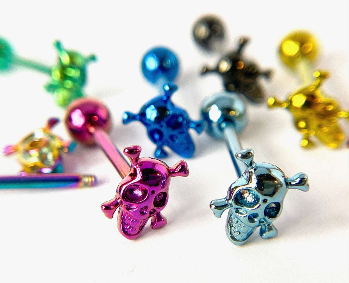 1pc Skull Design Tongue Ring Titanium Anodized 14g Tounge Barbell Body Jewelry