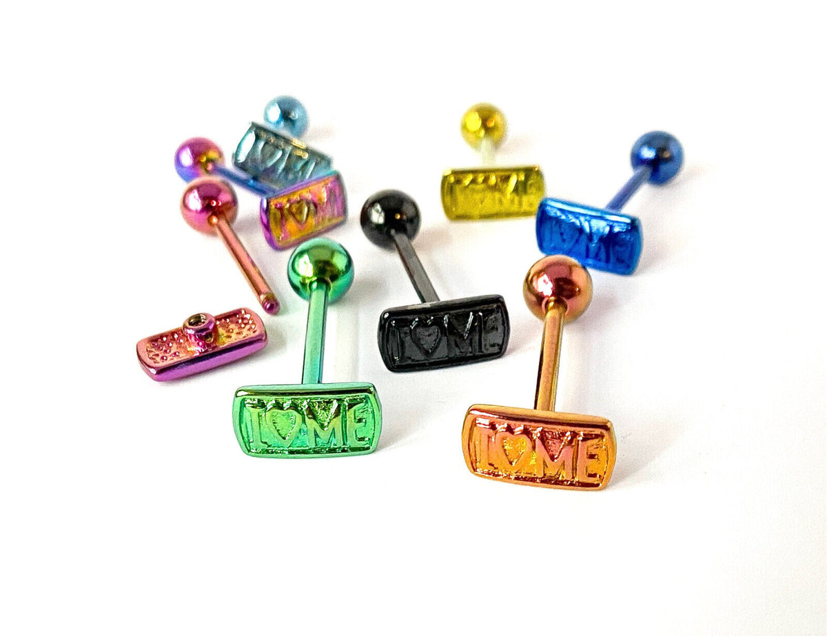 1pc I LOVE ME Design Tongue Ring Lady Bug Titanium Anodized 14g Tounge Barbell