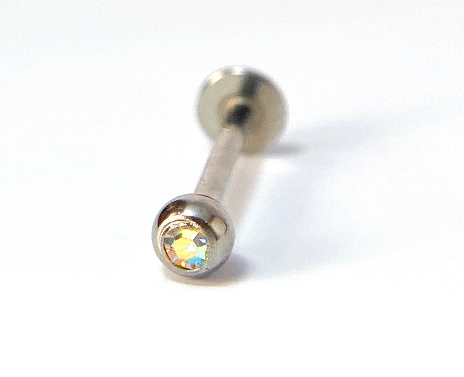 1pc Press-Fit Gem Ball 316L Surgical Steel 16g Labret Monroe Cheek Barbell (Color: Aurora Borealis)