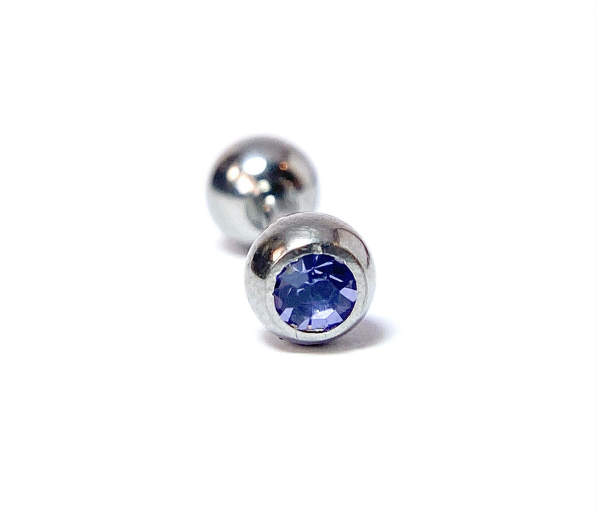 1pc Press-Fit Gem 316L Surgical Steel Barbell Tragus Stud Ring 16g 1/4" (6mm) (Color: Lavender)