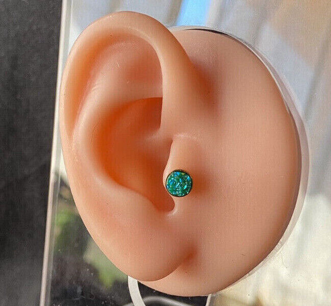 1pc Iridescent Druzy Stone Rose Gold Steel 16g Tragus Stud Ear Cartilage Ring