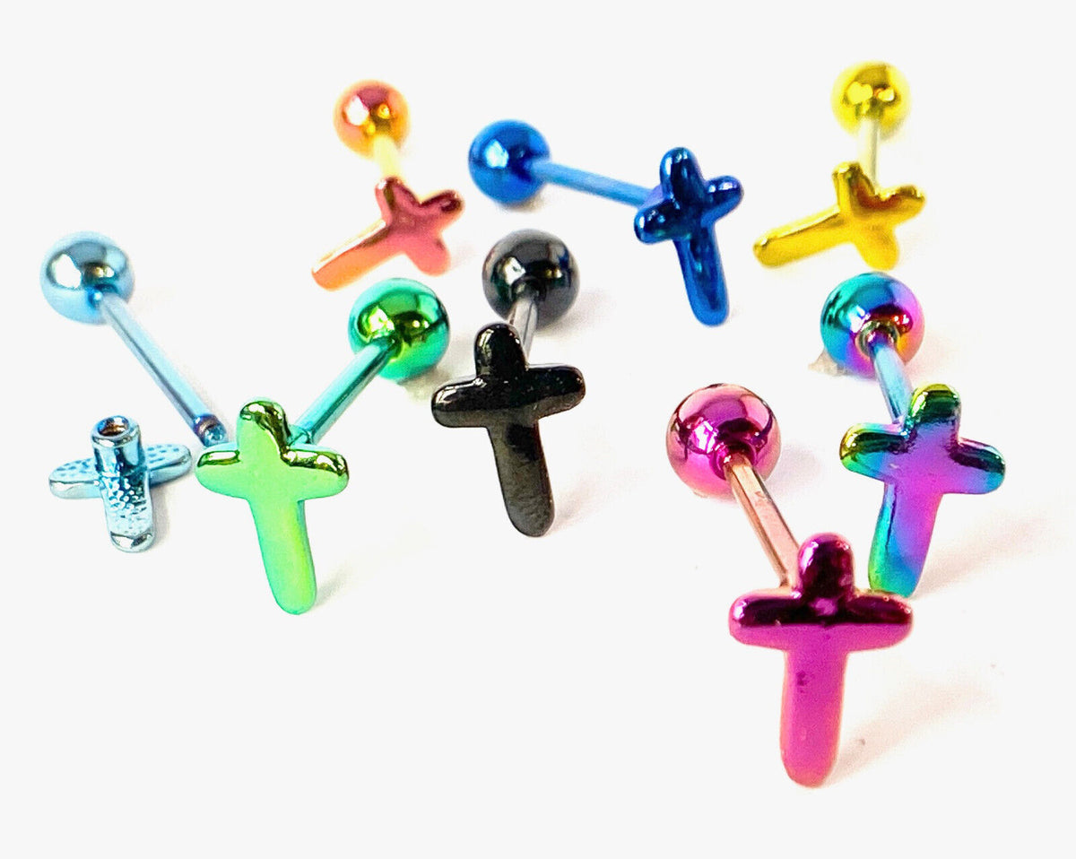 1pc Cross Design Tongue Ring Lady Bug Titanium Anodized 14g Tounge Barbell