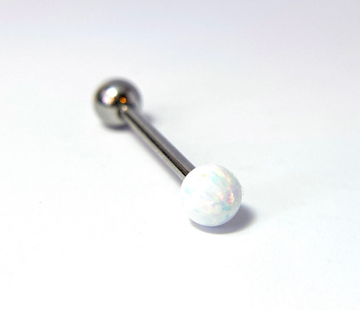 1pc Internally Threaded 5mm Opal Ball Tongue Ring Steel Barbell 5/8" 16mm 14g (Color: White)