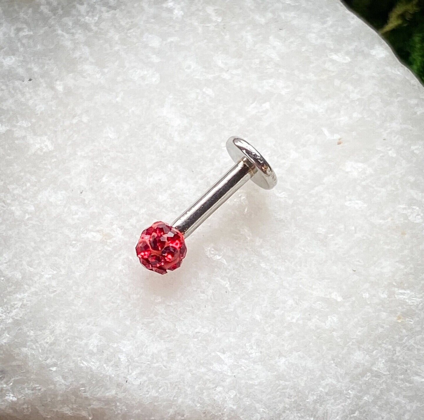 Internally Threaded Labret w/Ferido Crystal 3mm Gem Ball - CHOOSE YOUR COLOR (Main Color: Red)