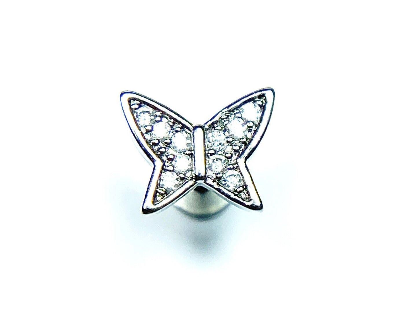 1pc CZ Paved Butterfly 16g Labret Internally Threaded Steel Monroe Tragus Helix (Color: Silver)