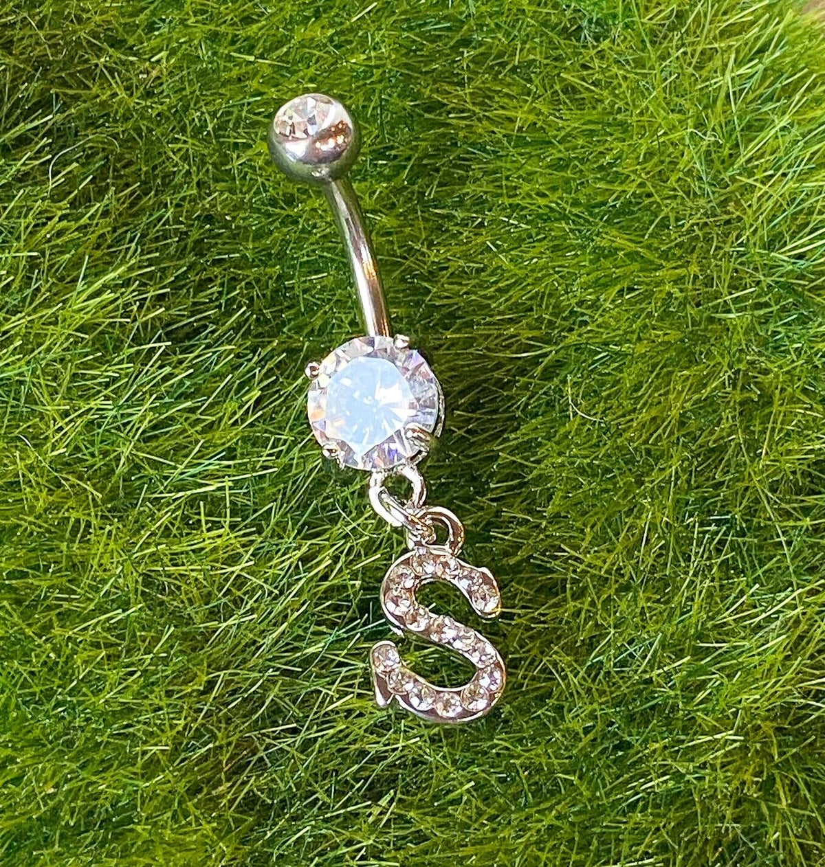1pc Initial Clear Gem Belly Ring Navel Piercing Pierced Letter Naval Jewelry (Initial: S)