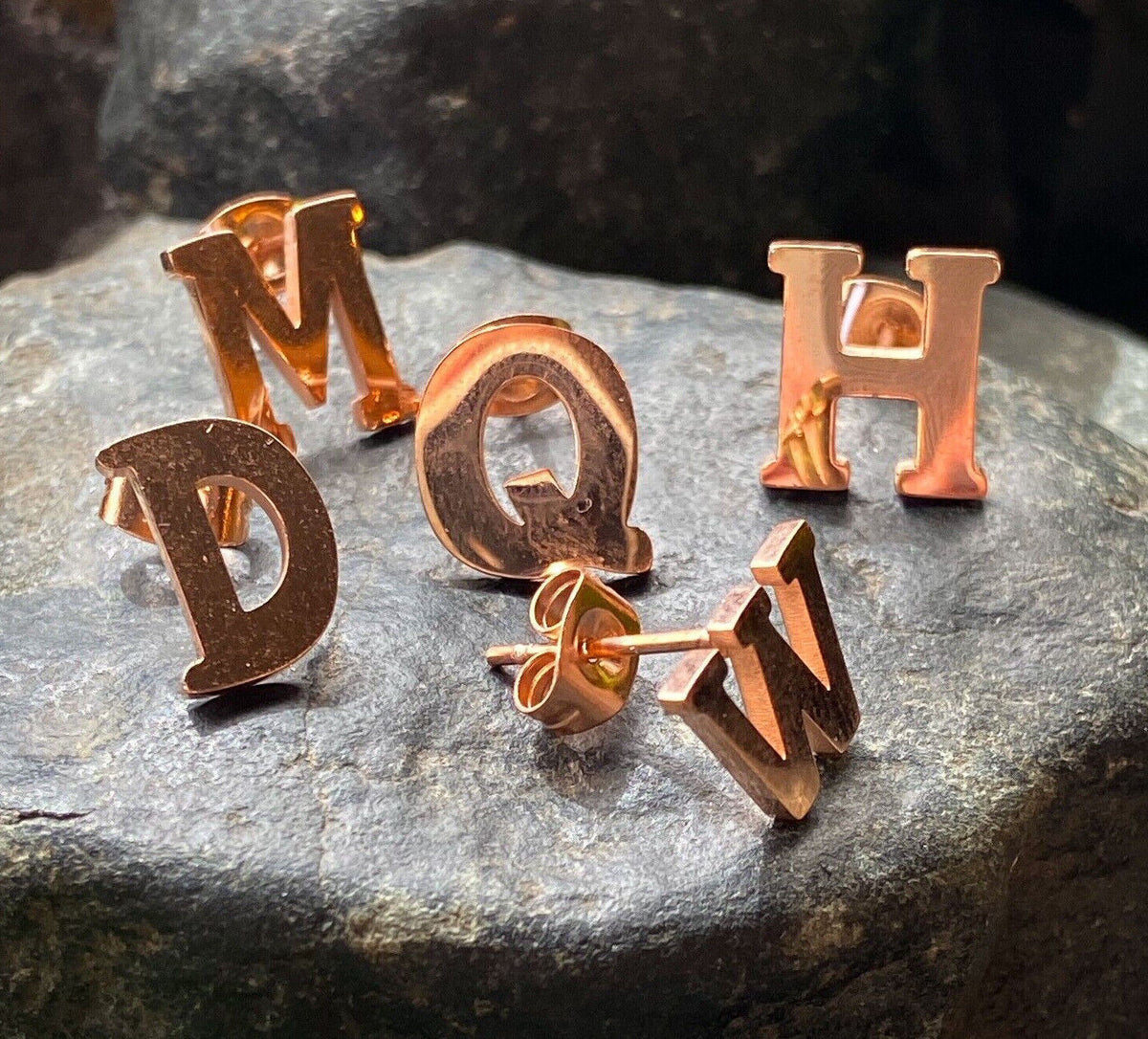 PAIR Rose Gold Plated Steel Initial / Alphabet 20g Earrings - A to Z available!