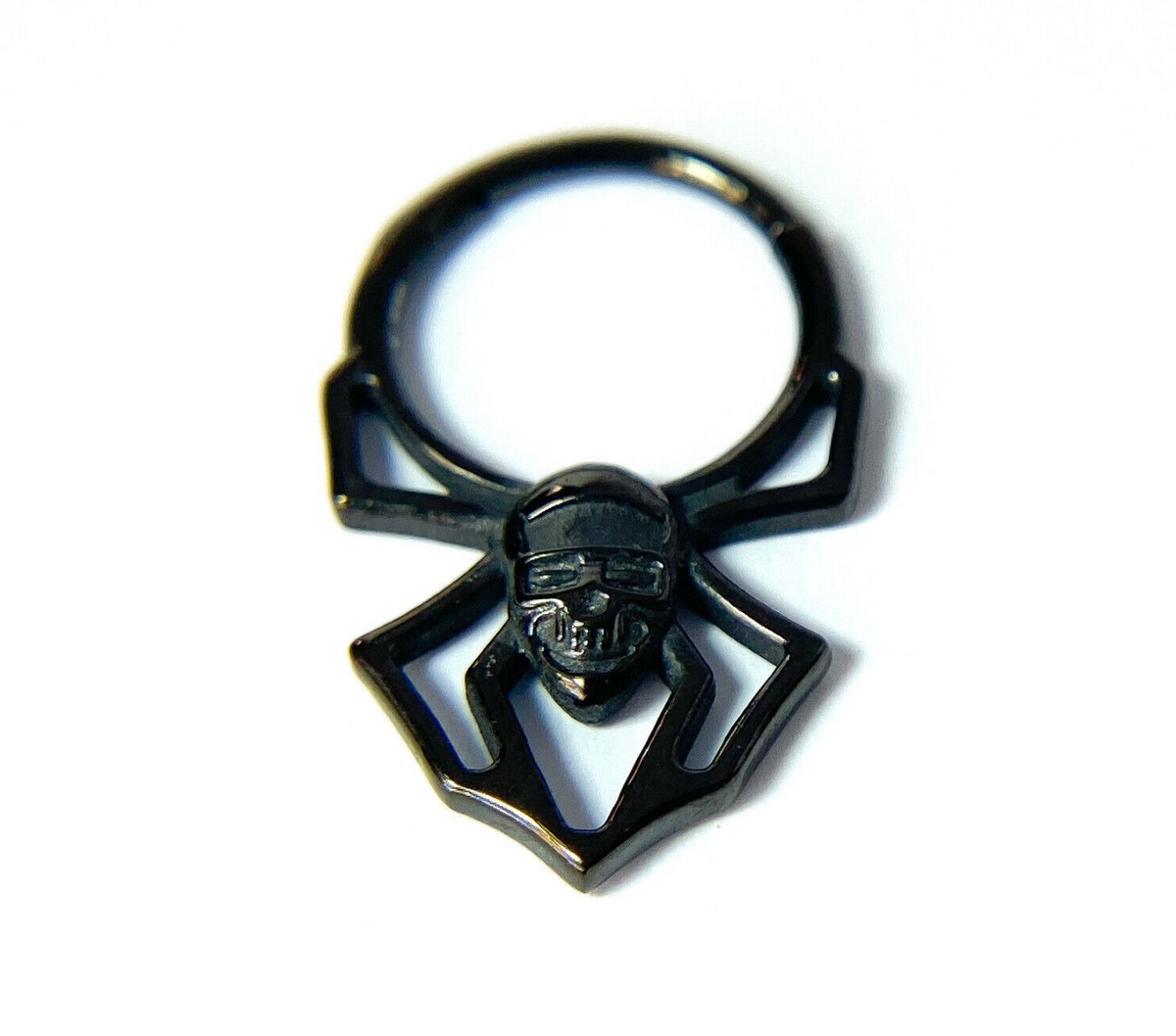 1pc Skull Face Spider Hinged Segment Ring Septum Clicker 316L Surgical Steel (Color: Black)