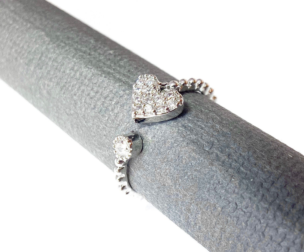 Multi-Paved CZ Gem Heart Adjustable Mid Ring / Toe Ring