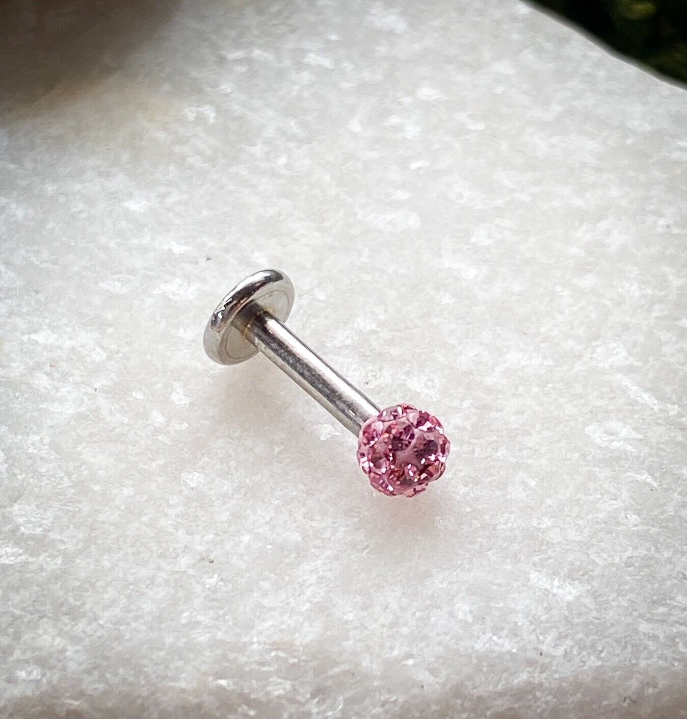 Internally Threaded Labret w/Ferido Crystal 3mm Gem Ball - CHOOSE YOUR COLOR (Main Color: Pink)