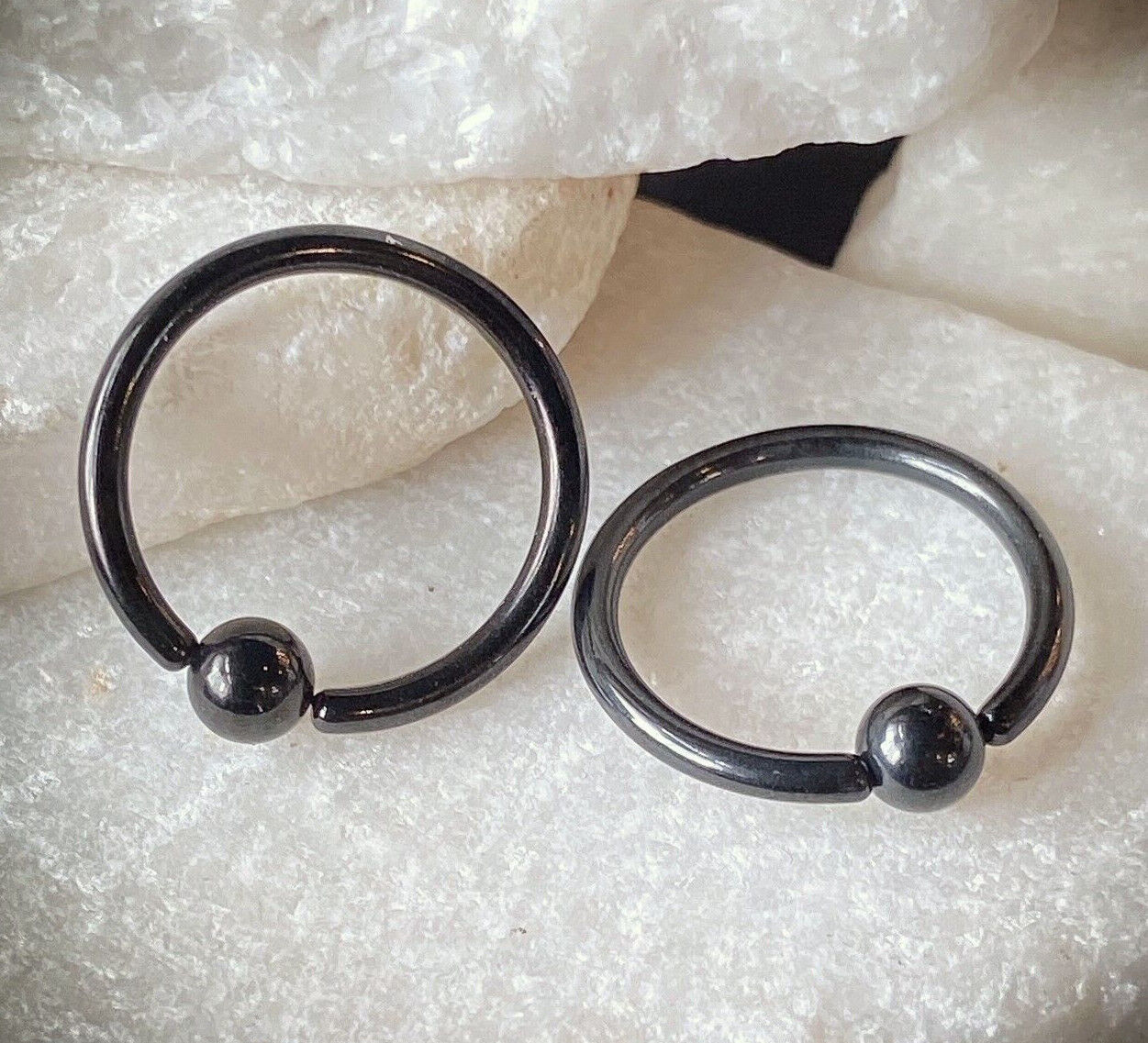 PAIR Fixed Ball Black Captive Bead Rings Nipple, Helix, Tragus, Septum Piercings