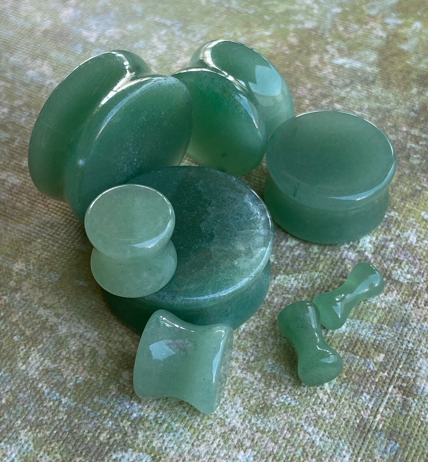 PAIR Natural Jade Organic Stone Plugs Gauges Pierced Ear Piercing Body Jewelry