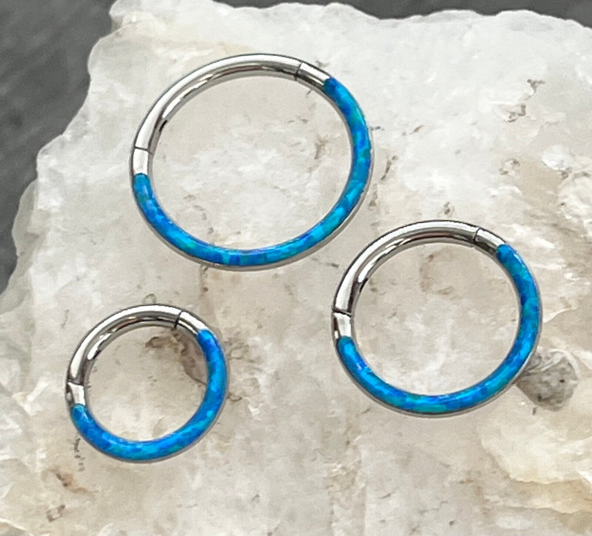 1pc Opal Front Edge Hinged Segment Ring Septum Clicker Steel Daith Hoop Jewelry (Color: Blue)