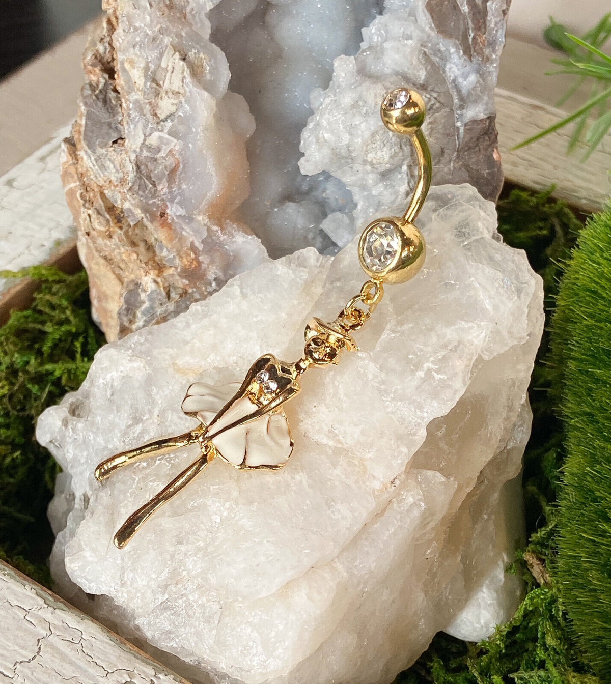 14kt Gold Plated Marilyn Belly Ring White Dress Pierced Navel Piercing Naval