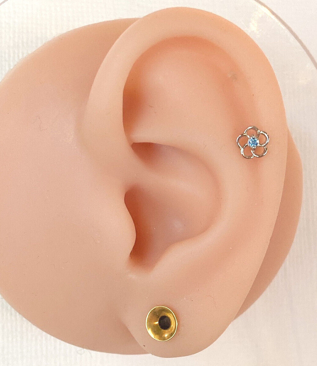 1pc CZ Centered Flower 16g Internally Threaded 1/4" or 5/16" Steel Labret Monroe