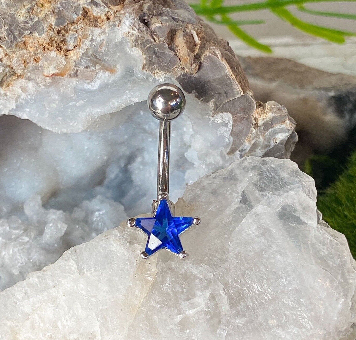 1pc Star Solitaire CZ Gem Belly Ring Navel Piercing Pierced Naval Body Jewelry (Color: Blue)