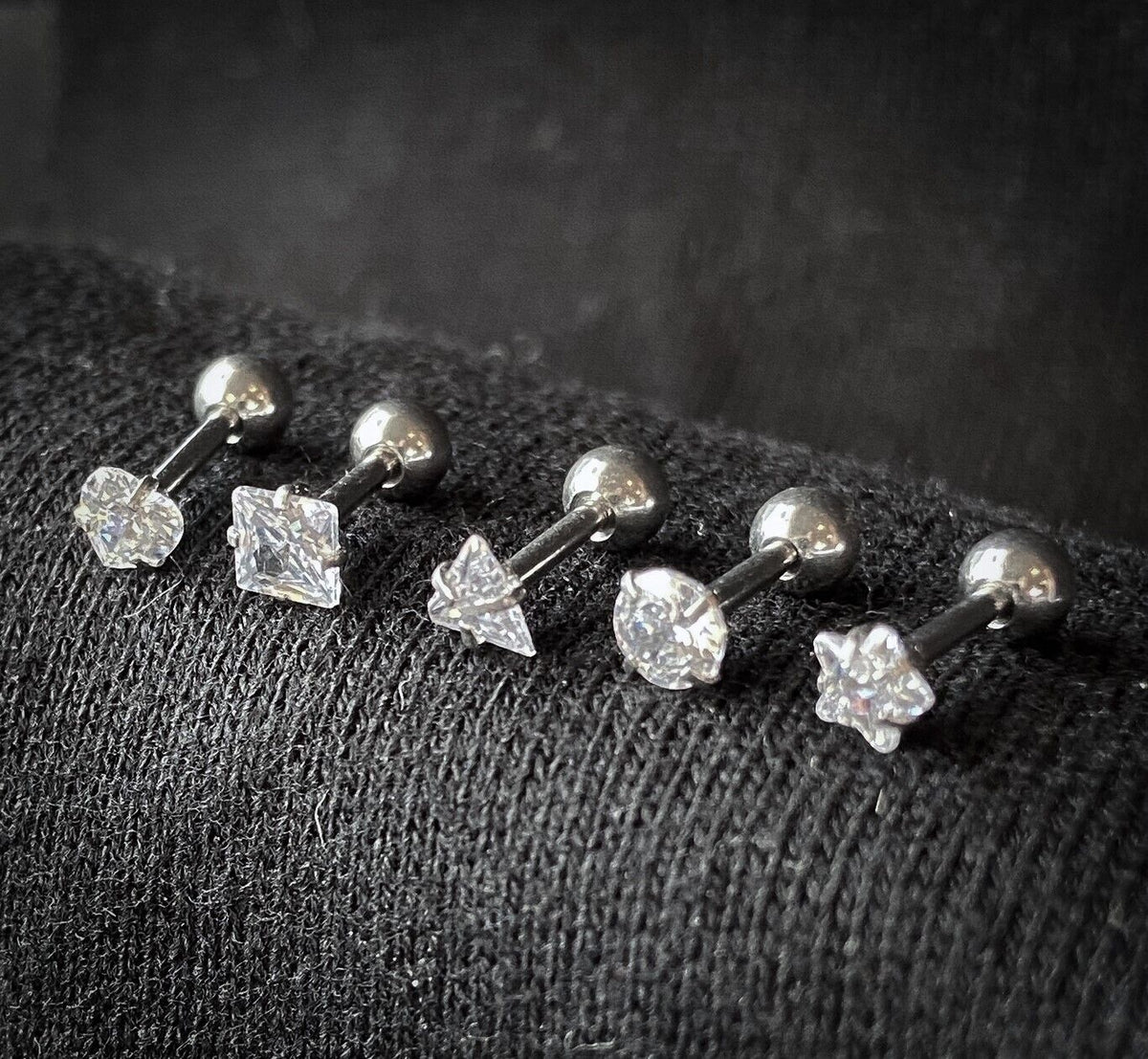 5pc CZ Gem Shapes Tragus Rings Value Pack Cartilage Barbells Helix 16g Piercing