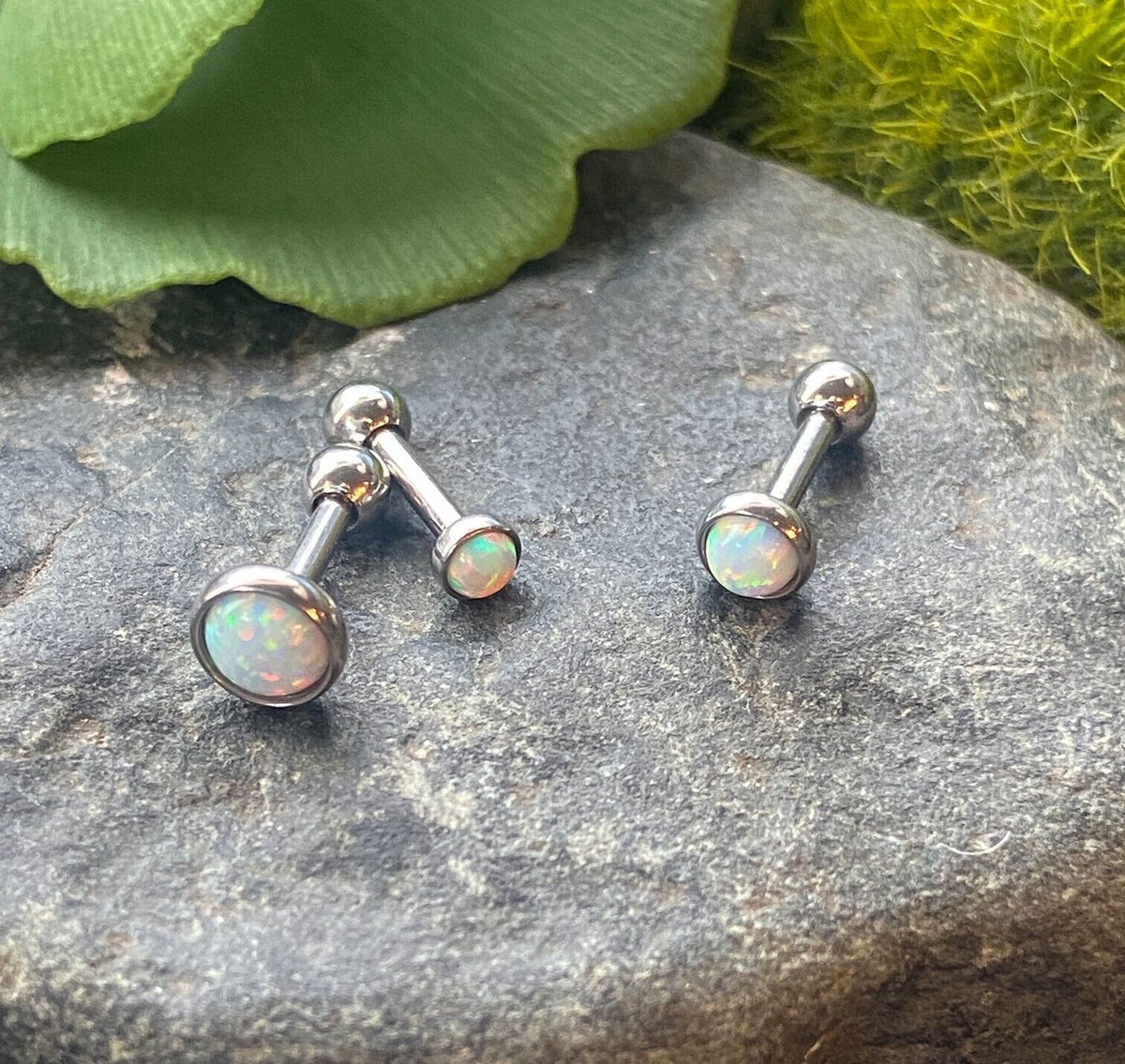 3pc Value Pack Synthetic Opal Set Tragus Helix Cartilage Ring 16g 1/4" (Gem Color: White)