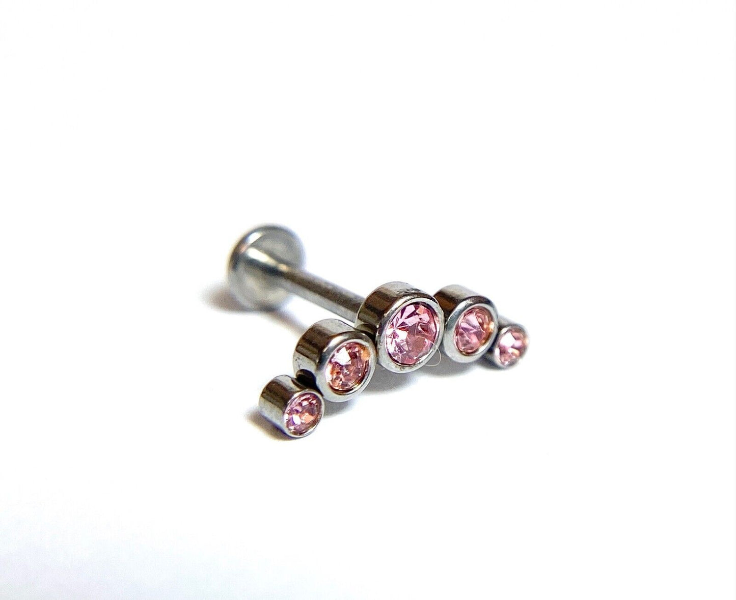 1pc Five CZ Gem Curve 16g Labret Internally Threaded Steel Monroe Tragus Helix (Color: Pink)