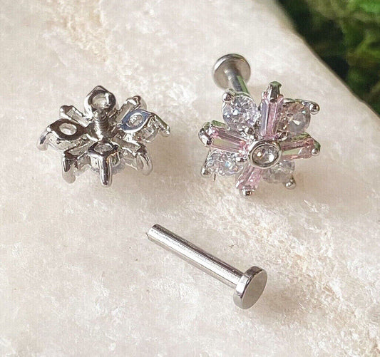 1pc Baguette & Round Crystals Labret 16g Internally Threaded Steel Helix Tragus