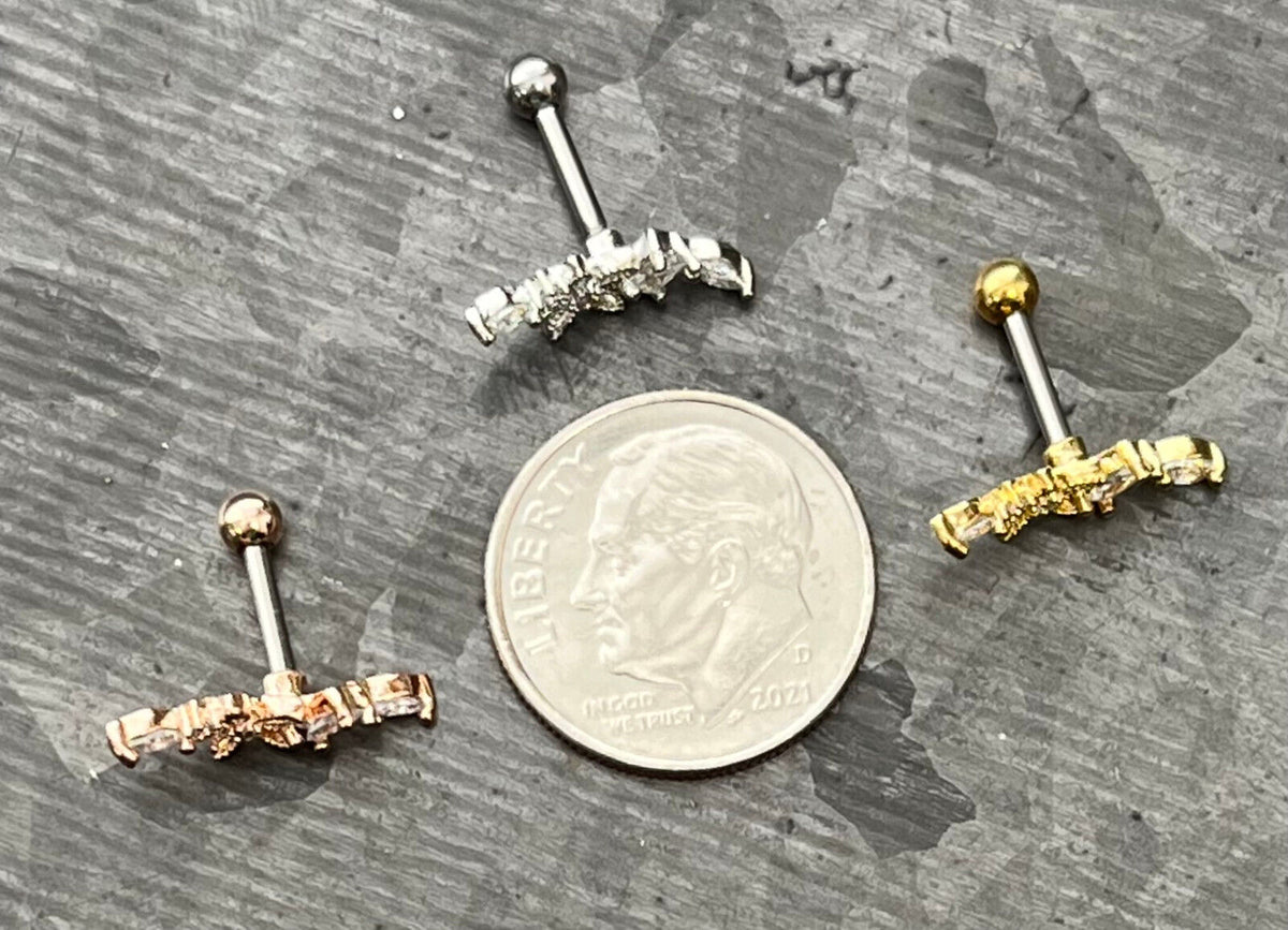 1pc CZ Gem Hollow Flower Tragus Helix Cartilage Barbell Ring 16g 1/4"