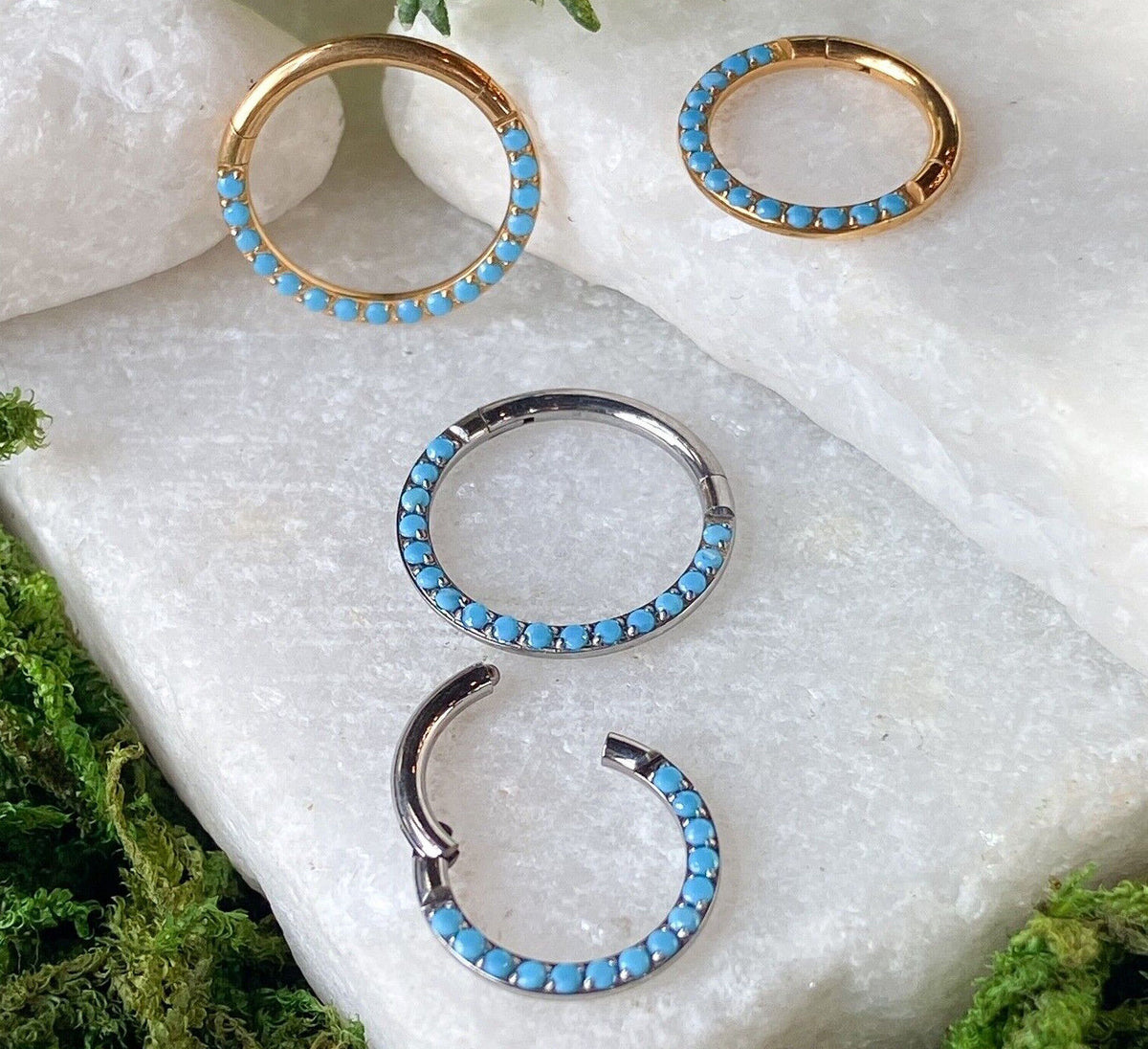 1pc Titanium Hinged Segment Ring Front Turquoise Septum Hoop Helix Daith Jewelry