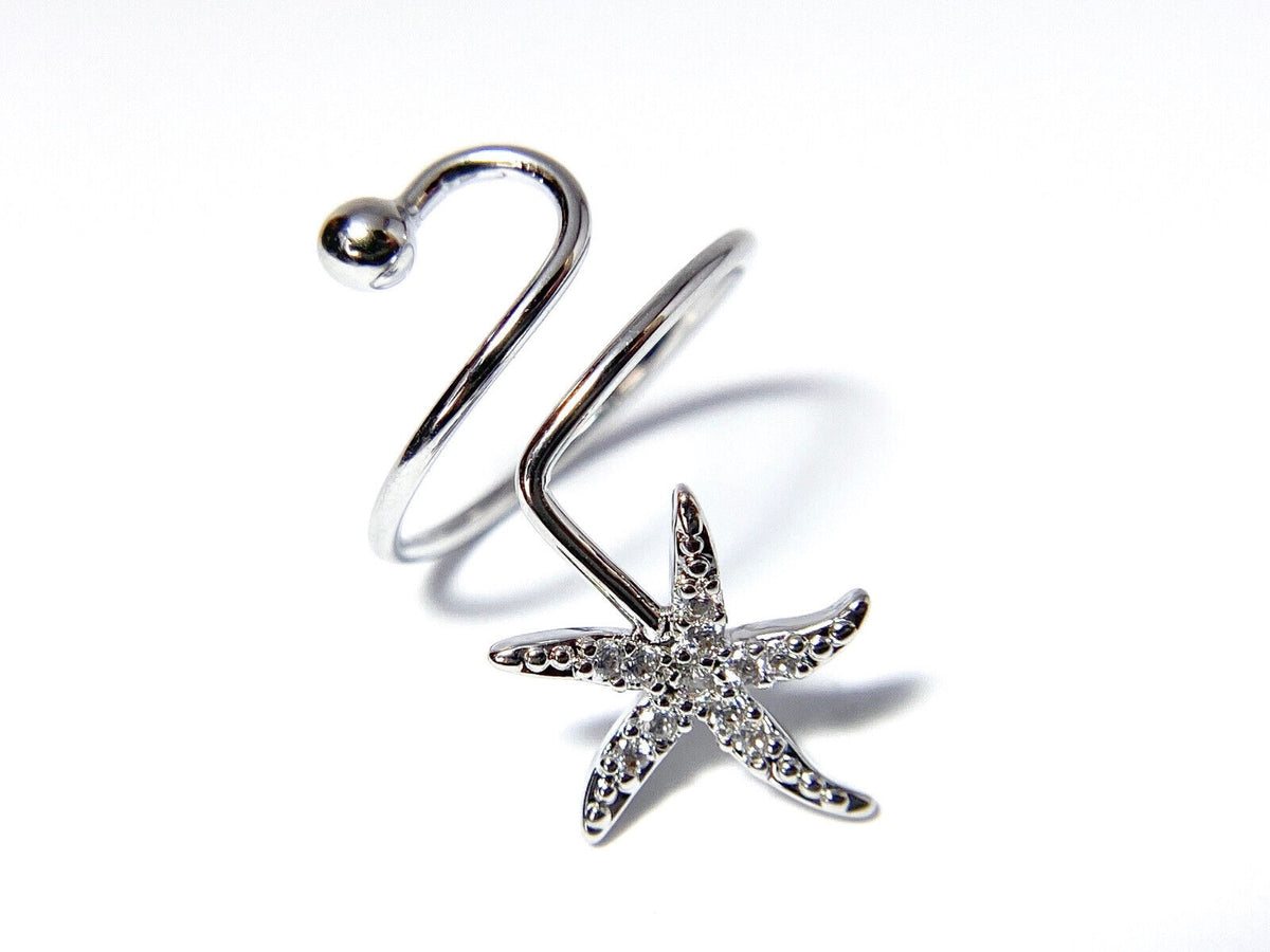  Starfish Multi-Paved CZ Gems Adjustable Nail Ring / Toe Ring