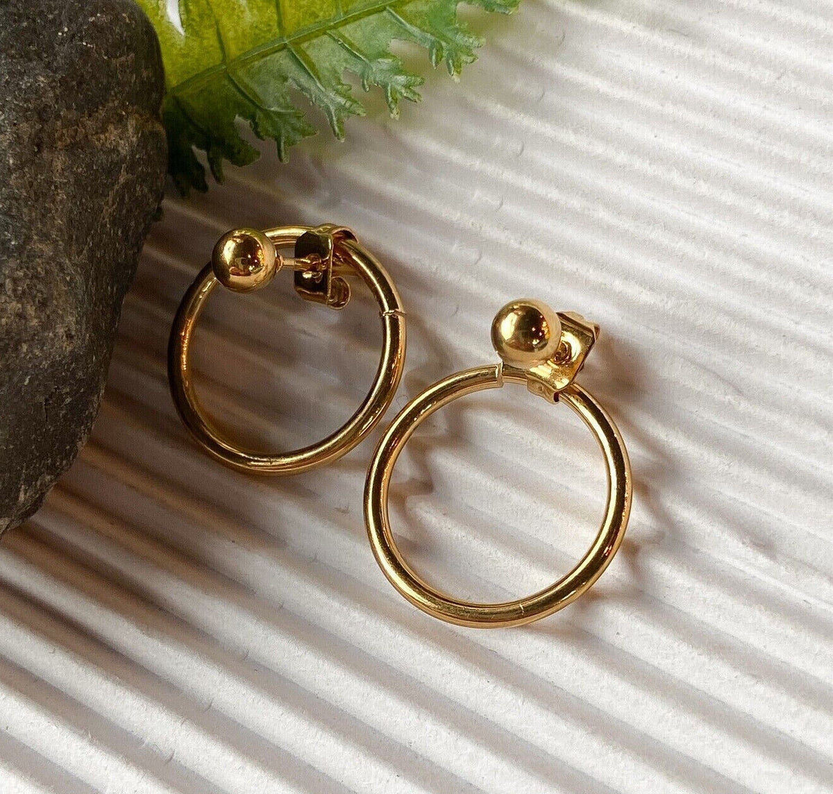 PAIR of Ball End IP Stainless Steel 20g Earrings w/ Hoop Back (Color: Gold)