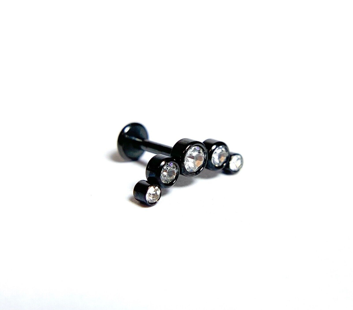 1pc Five CZ Gem Curve 16g Labret Internally Threaded Steel Monroe Tragus Helix (Color: Black)