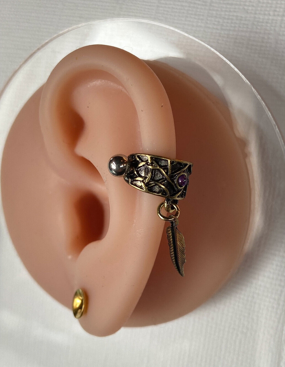 Tribal Net Feather Dangle & Opal Ear Cartilage Ring Helix Cuff Piercing Jewelry