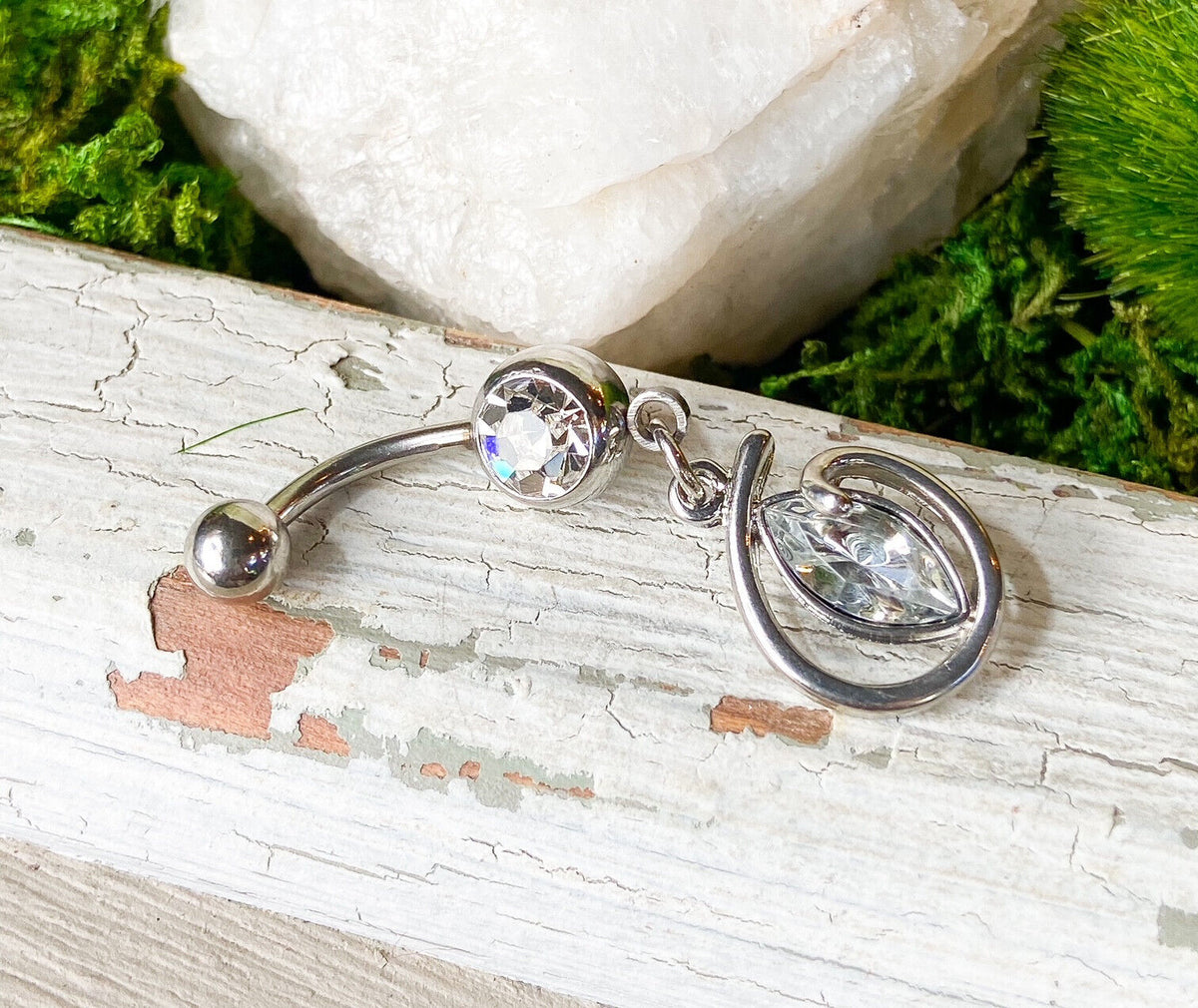 1pc Marquise CZ Gem Circle Dangle Belly Ring Navel Piercing Naval Jewelry