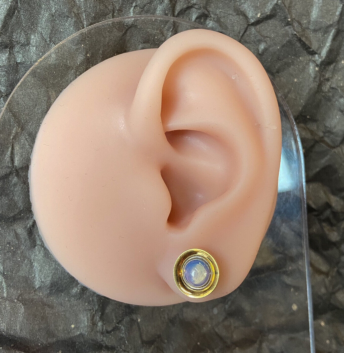 PAIR Opalite Stone Dome Gold Steel Screw Fit Tunnels Gauge Plugs Body Jewelry