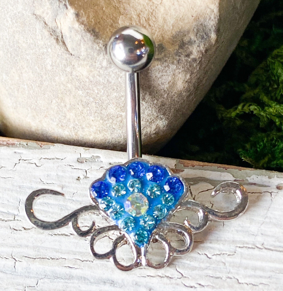 Tribal Crystal Explosion Blue Gem Belly Ring Navel Piercing Pierced Naval