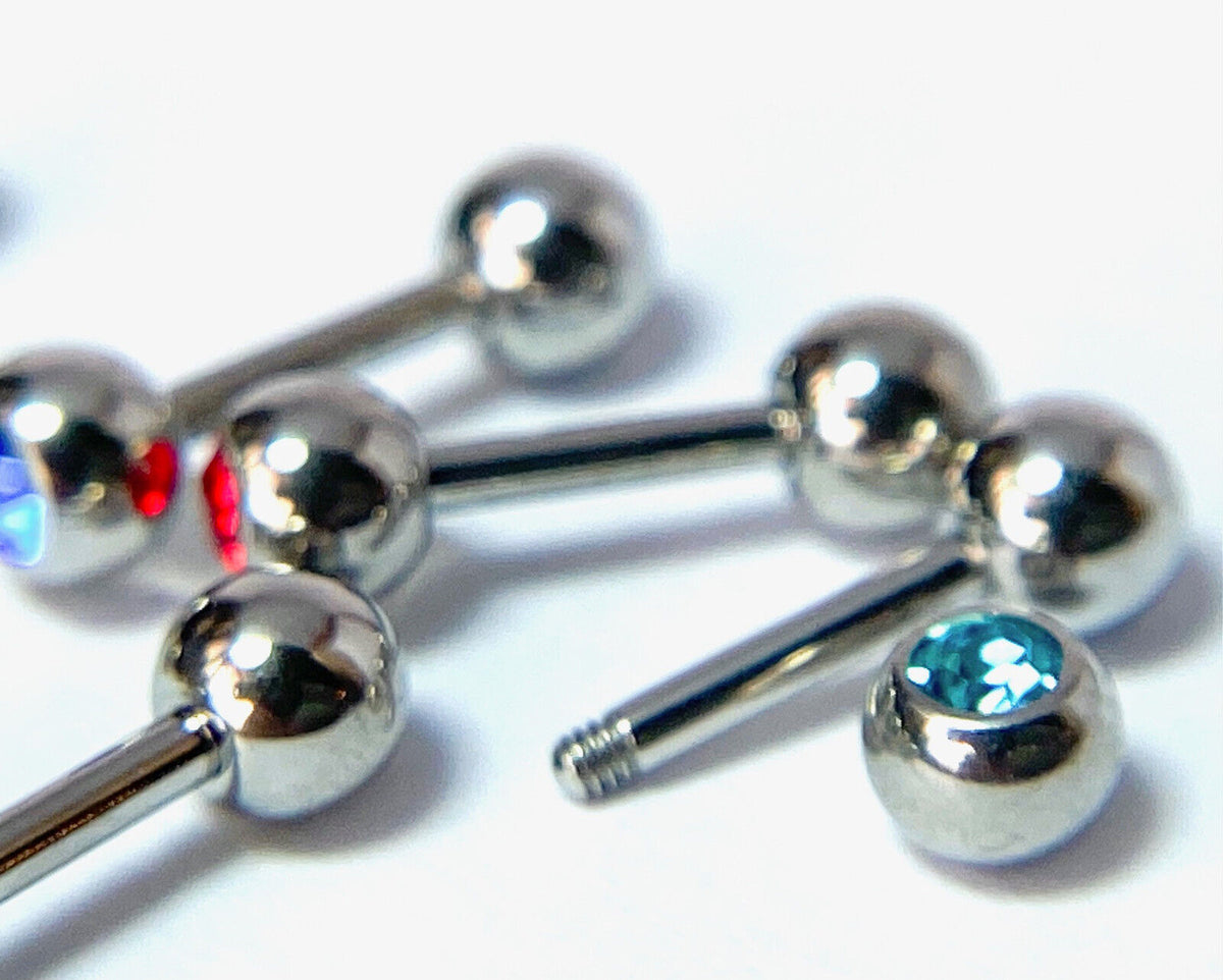 1pc Press-Fit Gem 316L Surgical Steel Barbell Tragus Stud Ring 16g 1/4" (6mm)