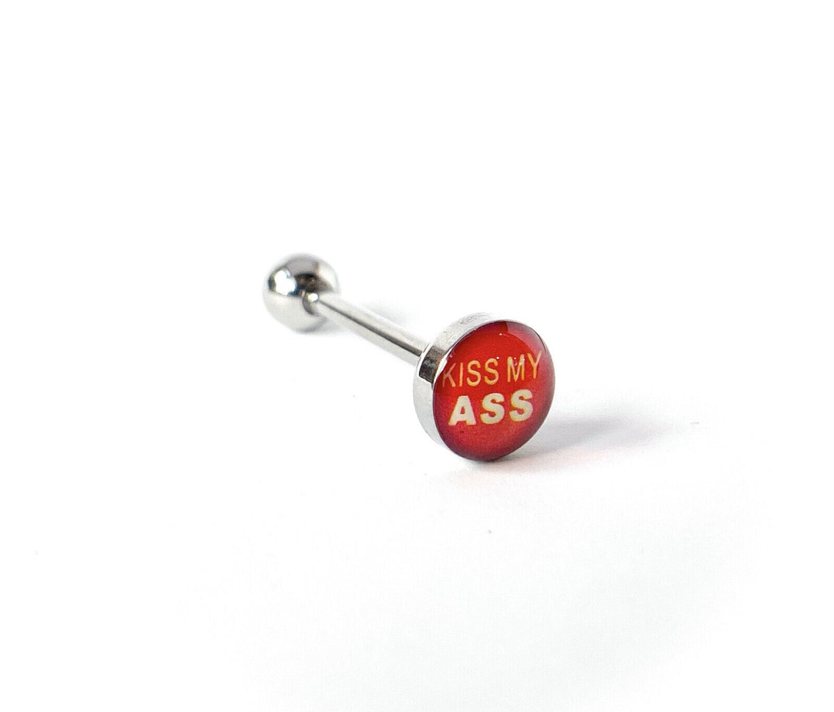 1pc Dome Logo Tongue Ring - choose from Adult Sayings, Sex, Bad Words +more! (Logo Style: Kiss My Ass)